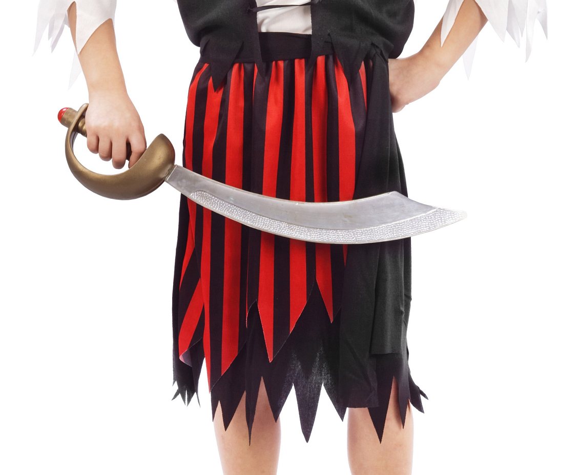 Zestaw dla dzieci Pasiasta Piratka (bluzka z kamizelką, spódnica, pasek, chusta), rozm.130/140 cm